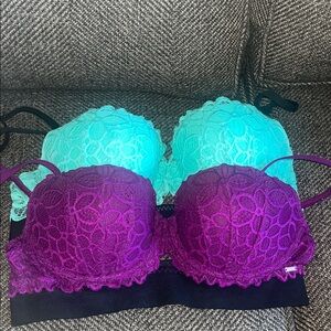 PINK Victoria's Secret Lace Bra Set - Purple and Teal